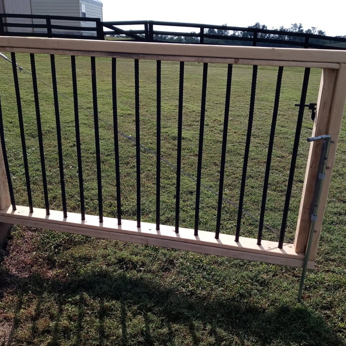 Custom gate build — wood frame with metal balusters